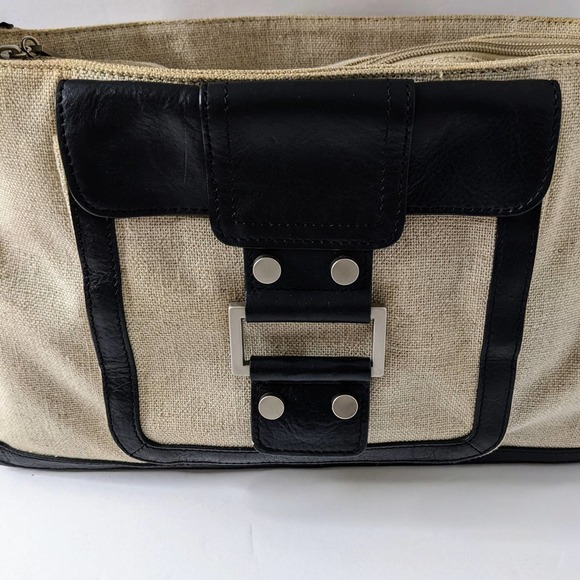 Kate Landry Tan and Black Linen Shoulder Bag - Picture 2 of 11